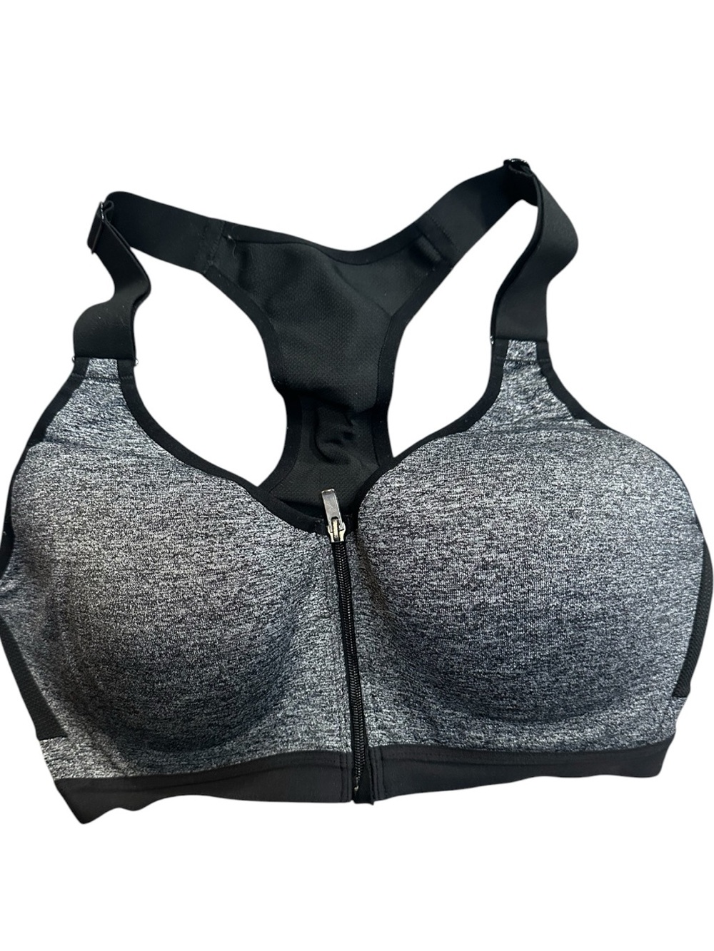Victoria’s Secret VSX Sport 34D Gray Black Front Zip High Support Sports Bra